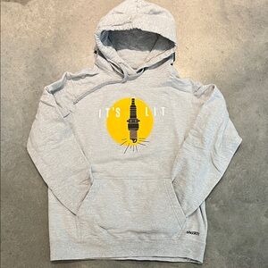 It’s Lit! 🔥 Gray Hoodie with Spark Plug  Graphic M
